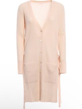 See by Chloe Long Ribbed Button-Front Side tie Cardigan in Light pink, M.